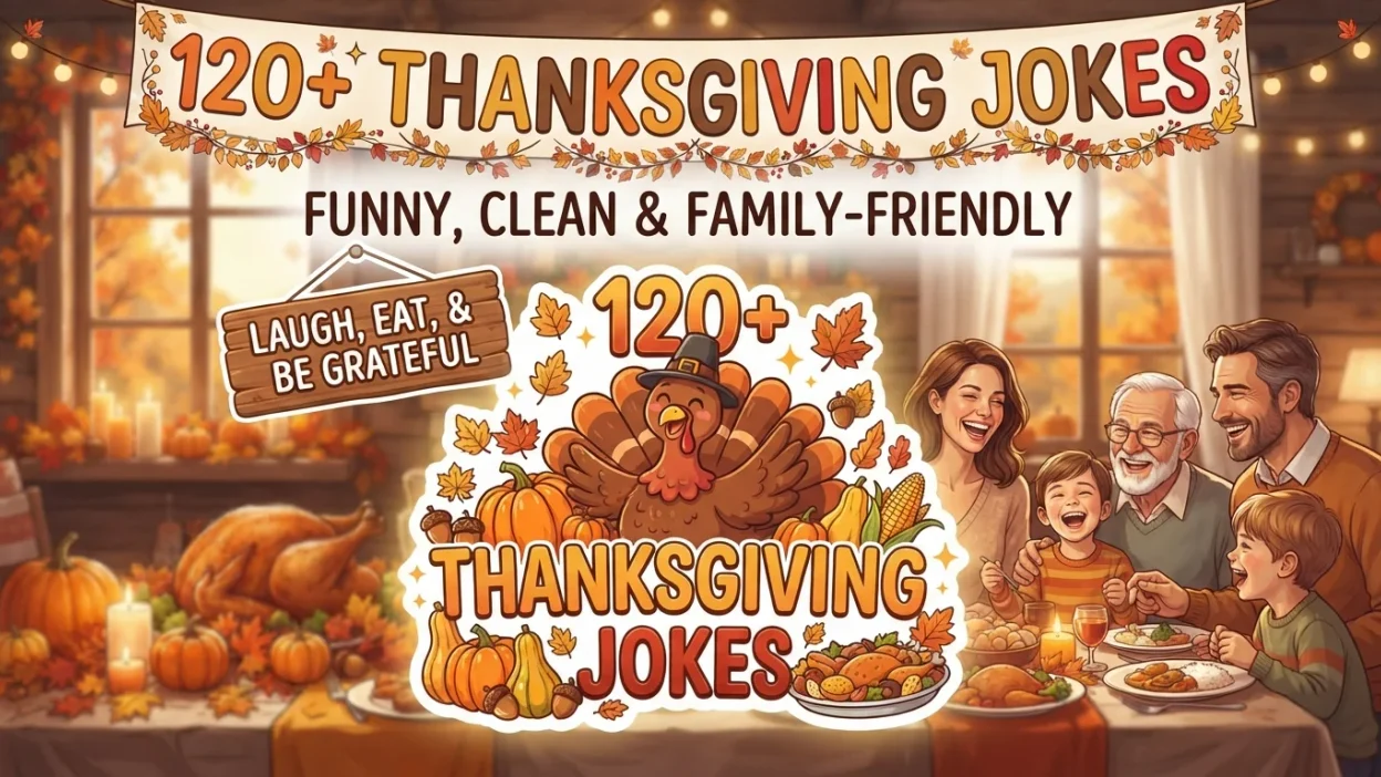 Funny, clean, and family-friendly Thanksgiving jokes for kids, adults, family gatherings, and holiday laughs
