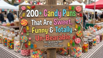Funny candy puns that are sweet, clever, and totally un-bearable for candy lovers and playful laughs