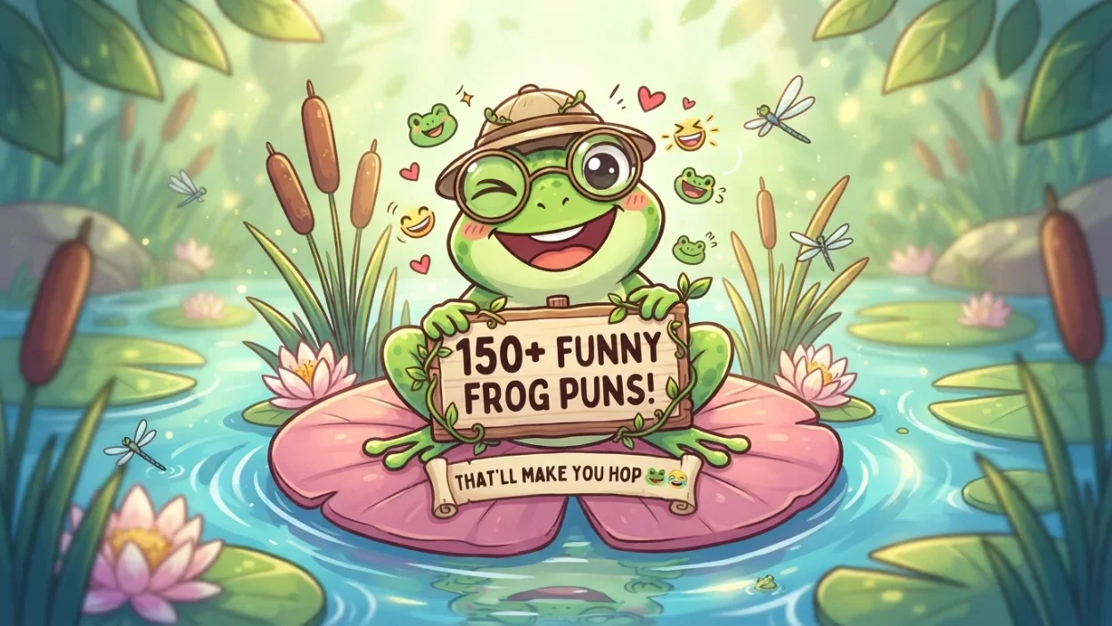 Funny frog puns with clever amphibian wordplay and silly jokes that will make you hop, laugh, and smile