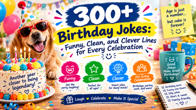 300+ funny birthday jokes with clean, clever punchlines for parties, birthday cards, friends, family, and every celebration