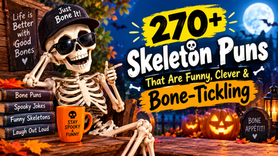 270+ funny skeleton puns with clever bone-tickling wordplay, spooky jokes, and hilarious humor