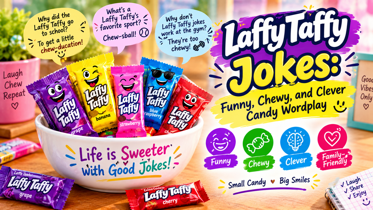 Funny Laffy Taffy jokes with chewy candy humor, clever wordplay, and sweet, laugh-out-loud punchlines