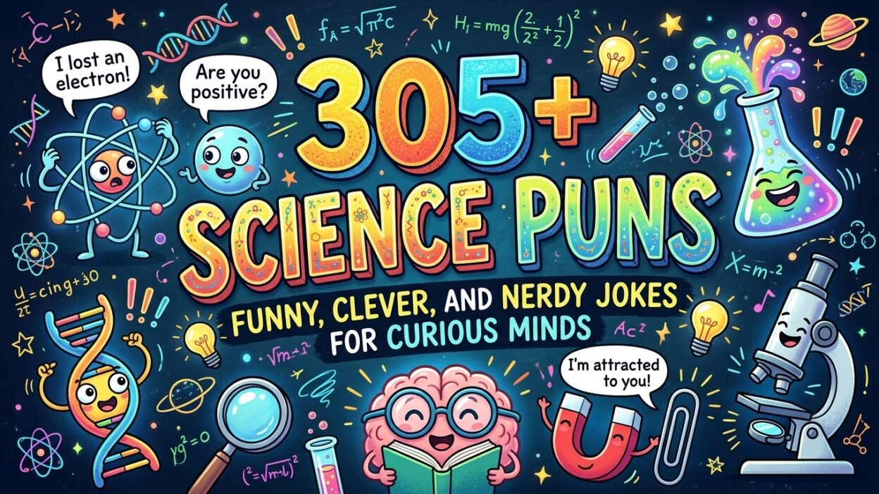 305+ funny science puns with clever, nerdy jokes about physics, chemistry, biology, and curious minds