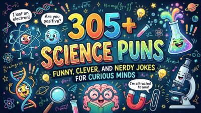 305+ funny science puns with clever, nerdy jokes about physics, chemistry, biology, and curious minds