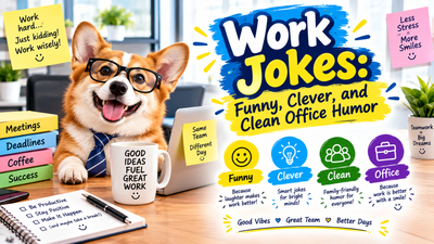 Funny work jokes with clever punchlines and clean office humor for coworkers, teams, and workplace laughs